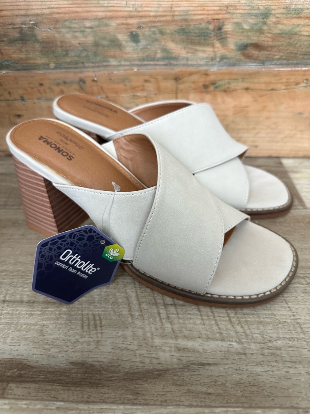Sonoma Cream Cross-Band Block Heel Mules